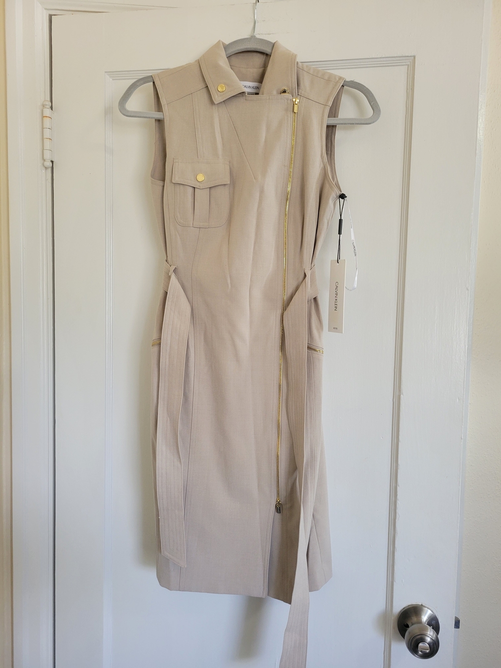 NWT Calvin Klein Moto Khaki Sheath Dress Size 6P